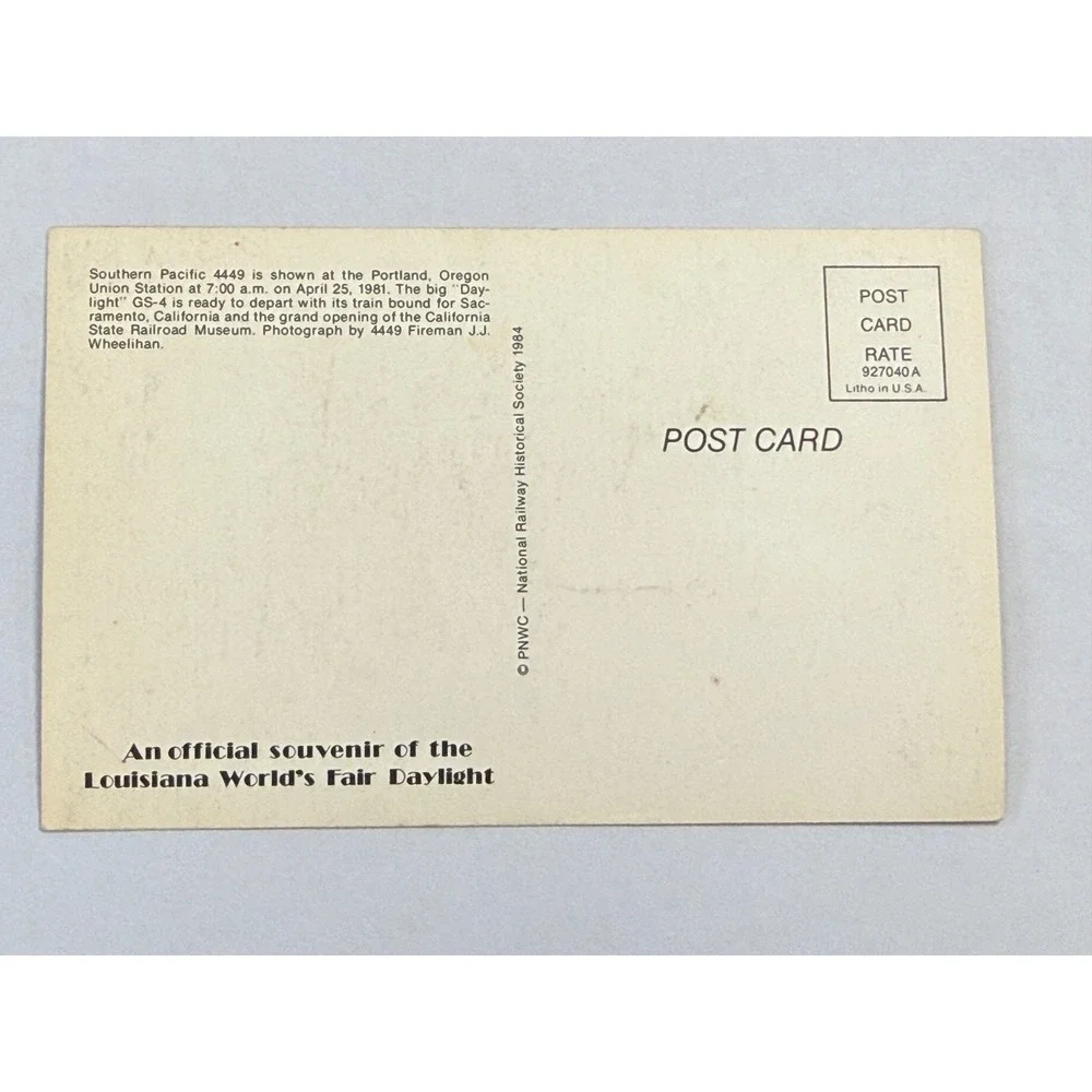 Southern Pacific 4449 Daylight Postcard Portland Union Station 1984 Souvenir